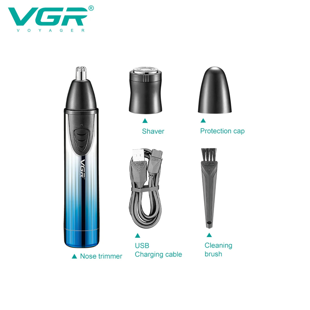 VGR new 2-in-1 hair trimming set convenient shaver sharp blade hair remover men's USB electric shaver nose hair trimmer V-619 Peaceful Pleasures Health and Wellness