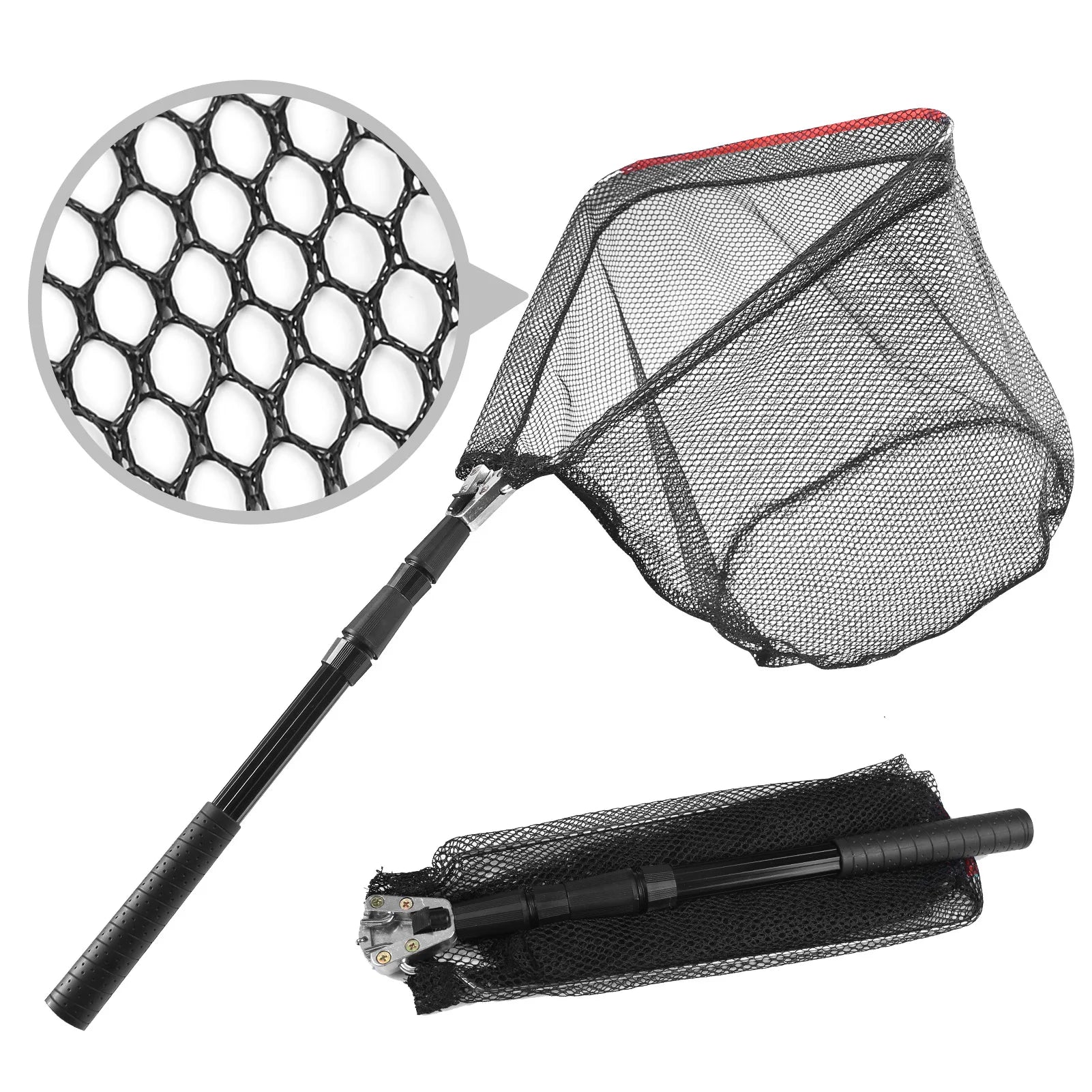 130CM Fishing Net Minnow Nets with Aluminum Collapsible Telescopic Fishing Handle Fishing Landing Net for Saltwater Freshwater Peaceful Pleasures Health and Wellness Black Red 130CM