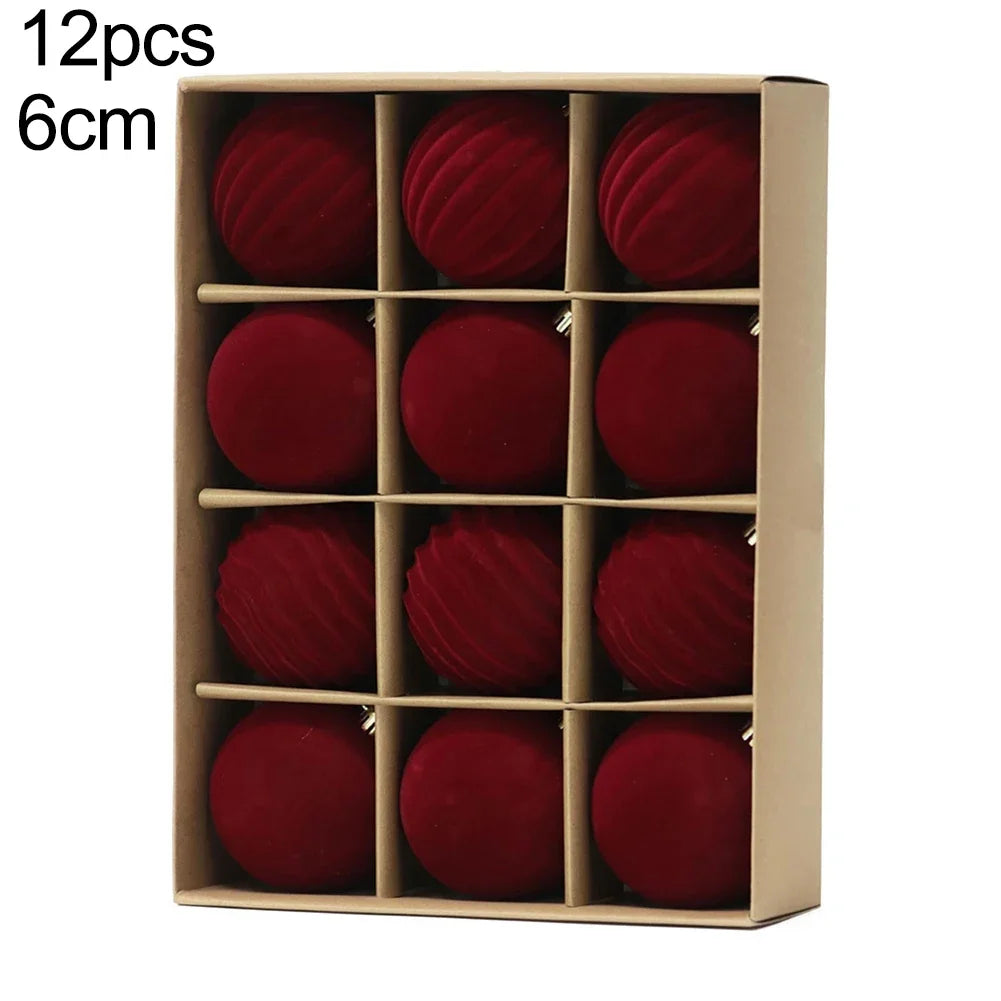 12-Pack Flocked Christmas Ball Ornaments 6cm & 8cm | Xmas Decor