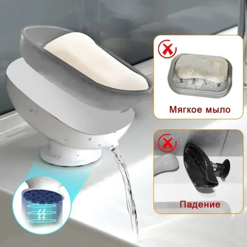 1pc Super Suction Cup Soap Dish with Drain Water for Bathroom Soap Holder Kithcen Sponge Holder Soap Container Bathroom Supplies Peaceful Pleasures Health and Wellness