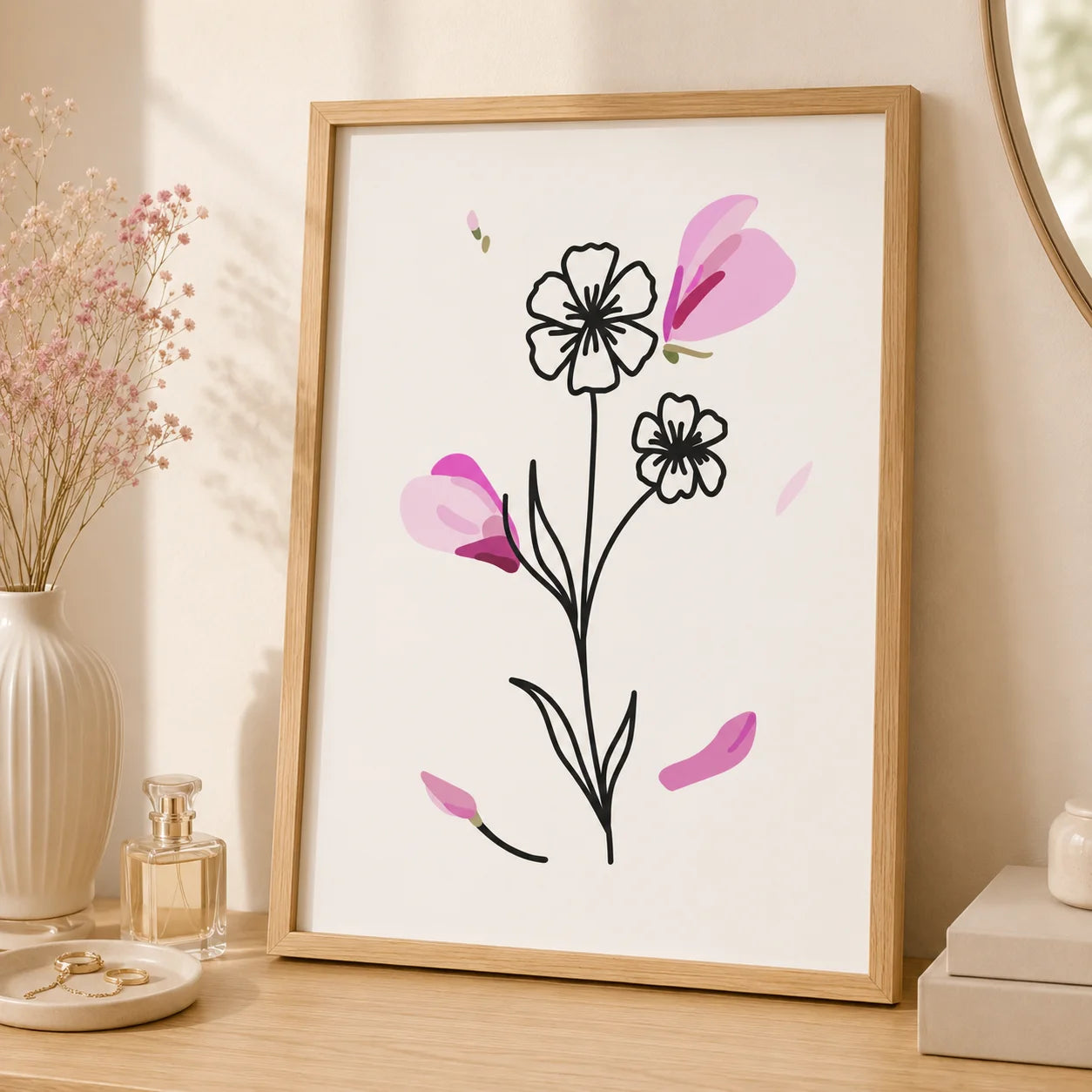 Botanical Floral Wall Art, Minimalist Flower Art Canvas Painting, Nordic Poster Prints for Living Room Bedroom Decor Peaceful Pleasures Health and Wellness