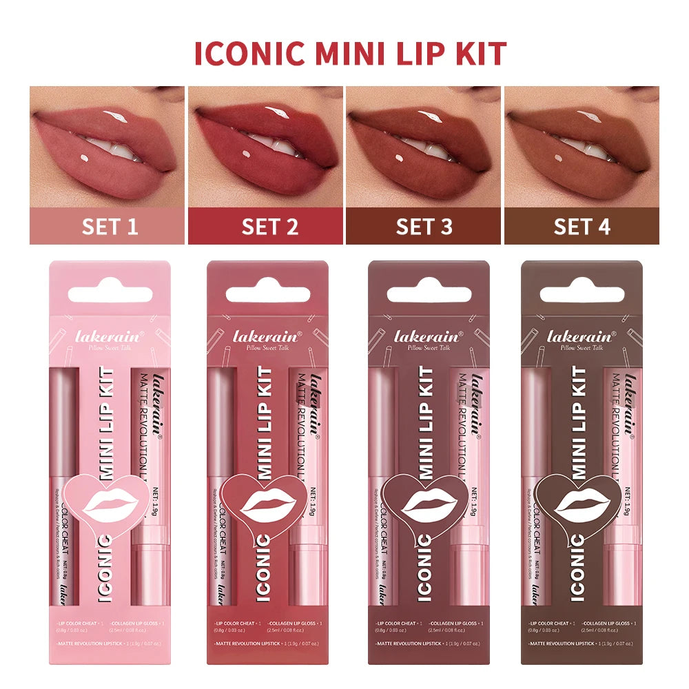 Lipliner&Lipstick Lip Gloss Set 3pcs/set Waterproof Long Lasting Lip Makeup Matte Travel Mini Set Women's Makeup Cosmetics Peaceful Pleasures Health and Wellness