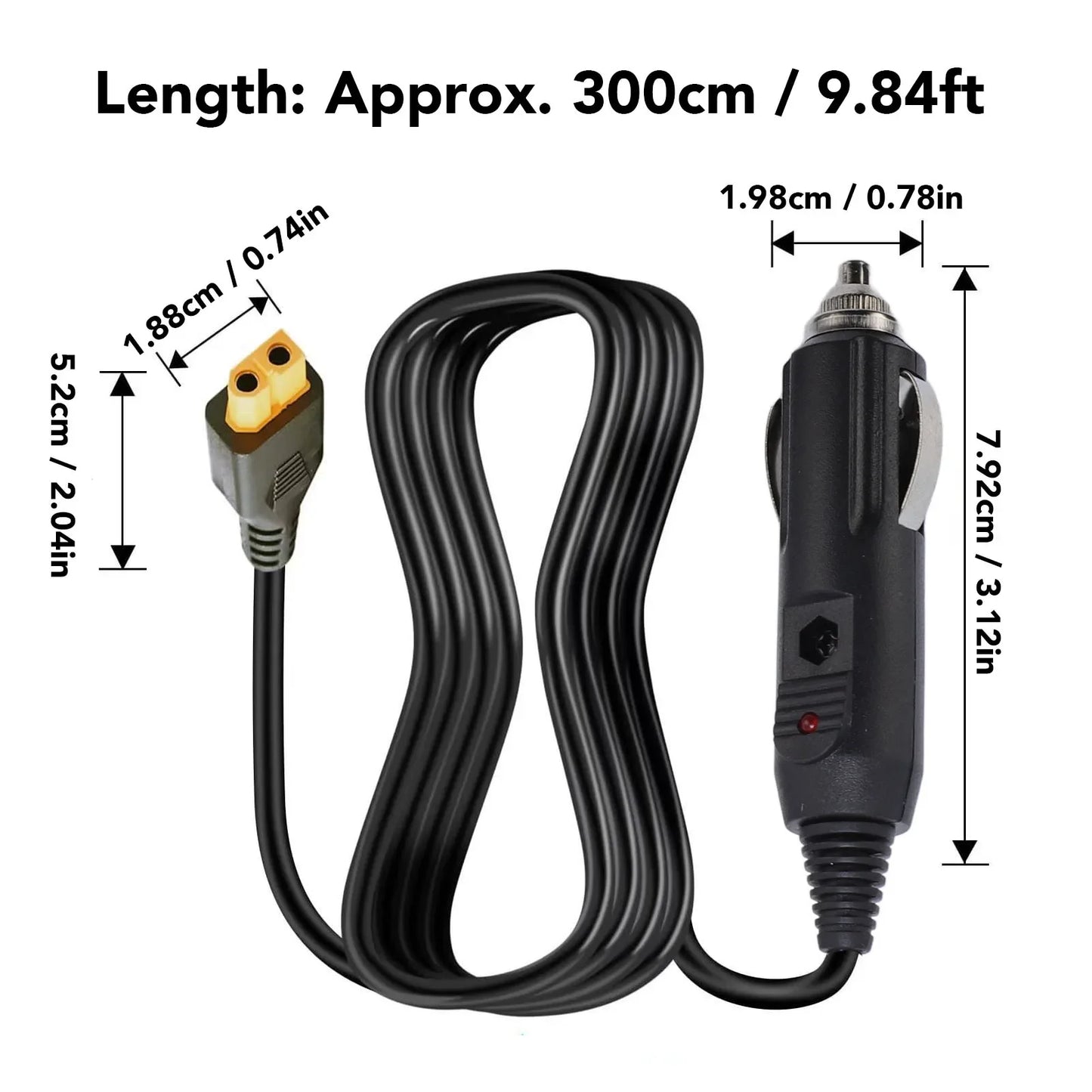 Cigar Lighter XT60 Female Cable Stable Power Transfer 9 84ft 18AWG