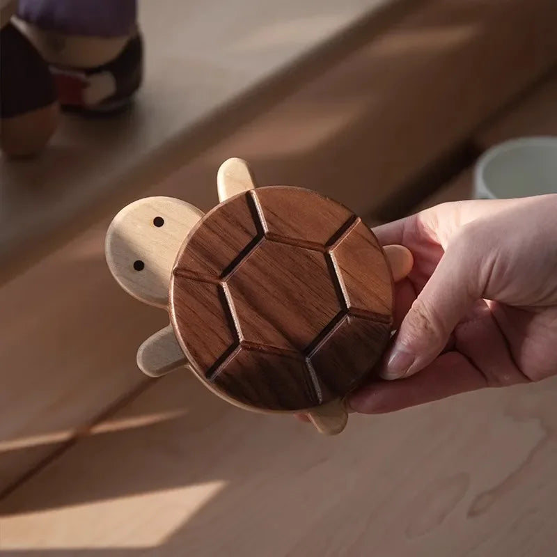 Creative and Cute Shape Black Walnut Solid Wood Turtle Insulation Mat Kettle Tea Coaster Tableware Anti-scald Table Ornaments Peaceful Pleasures Health and Wellness