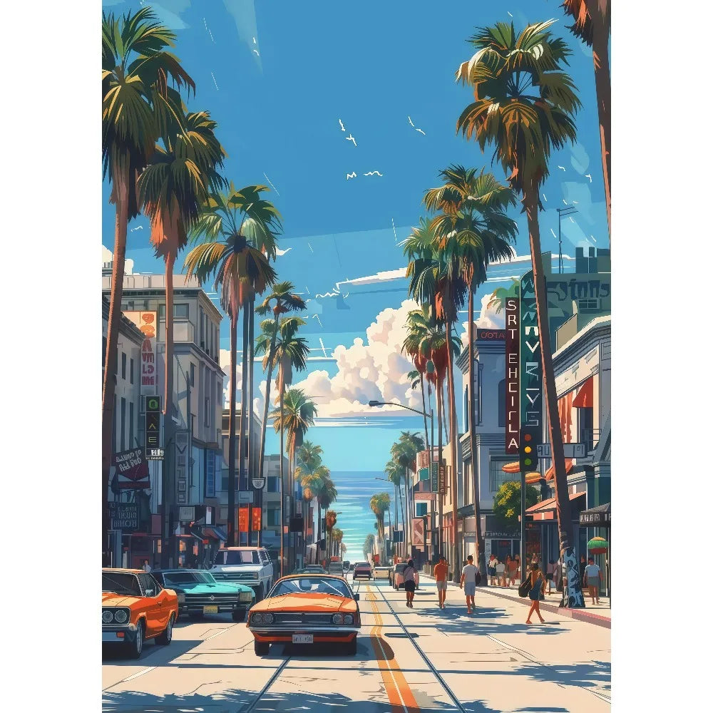 Anime Summer Landscape Canvas Wall Art | Beach Forest Cabin