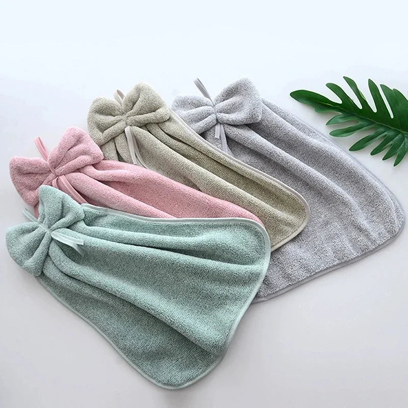 Bowknot Hanging Hand Towels – Soft Coral Fleece, Quick Dry