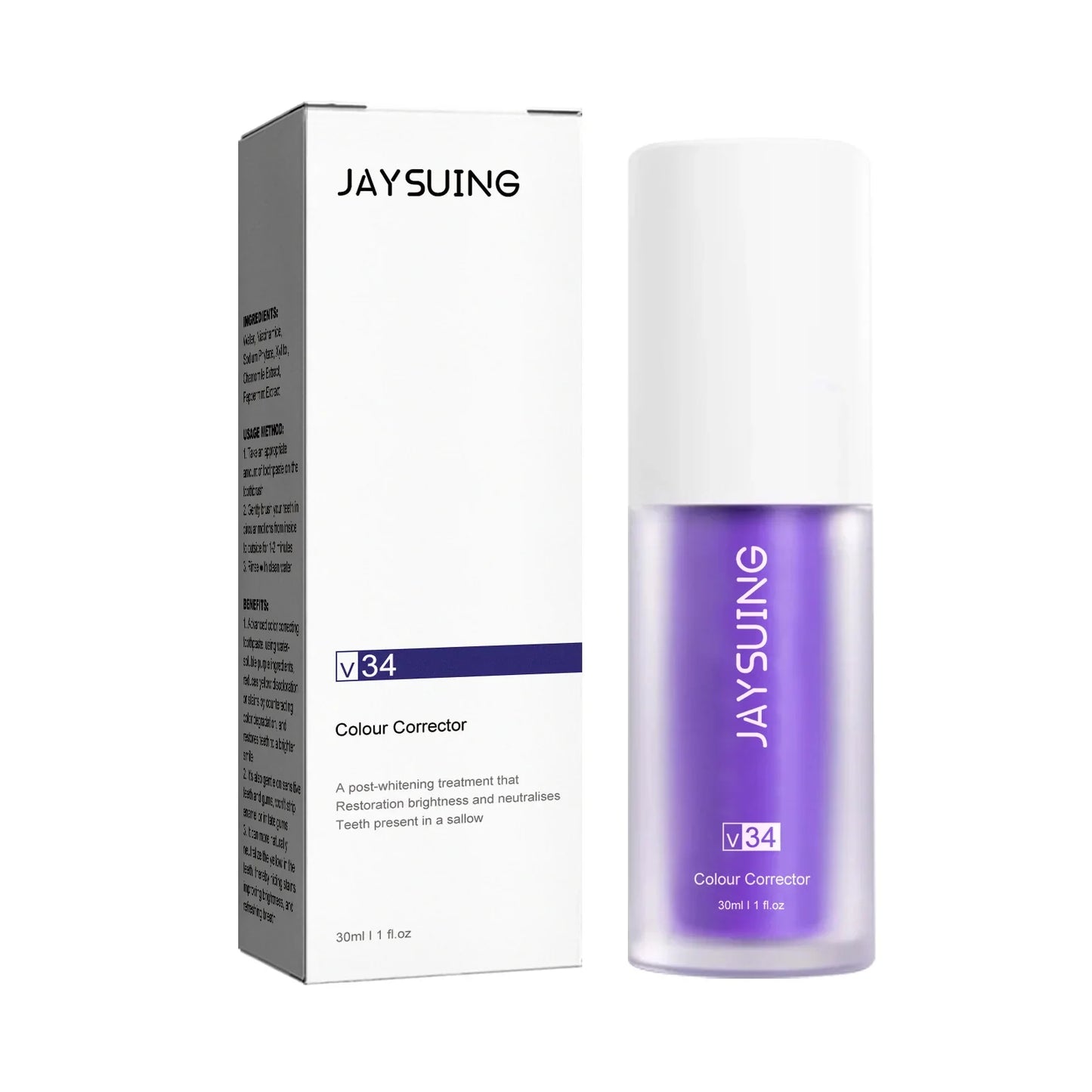 Jaysuing V34 Purple Toothpaste | Color Correcting Teeth Whitener