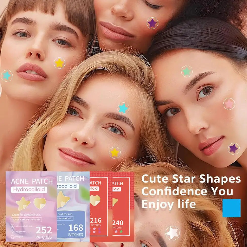 eelhoe Colorful Hydrocolloid Acne Pimple Patches – Cute Star & Heart Shaped Blemish Cover Stickers | 168–252 Pcs Peaceful Pleasures Health and Wellness