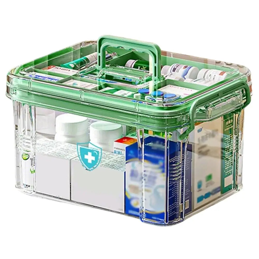 Transparent Plastic Medicine Storage Box with Tray Portable First Aid Organizer Multipurpose Family Emergency OrganizevBox Peaceful Pleasures Health and Wellness B