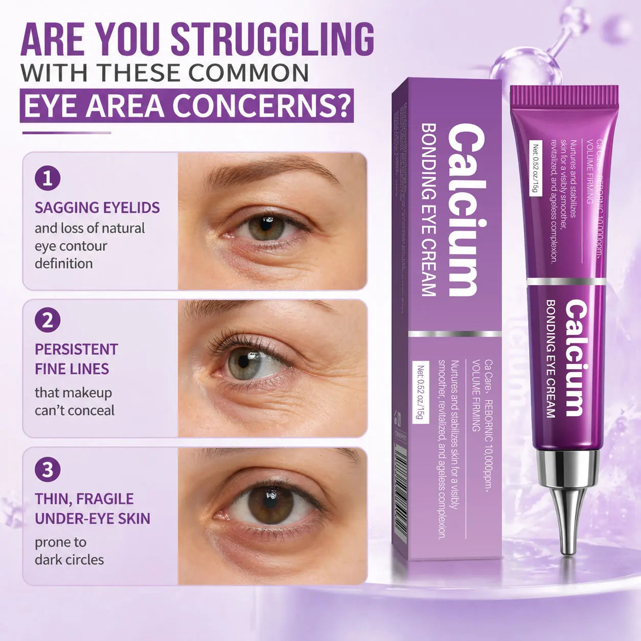 Calcium Bonding Eye Cream with Peptides, Firming Eye Treatment & Puffy Eyes, Elastin for Dark Circles & Hydrating Care,31g Peaceful Pleasures Health and Wellness