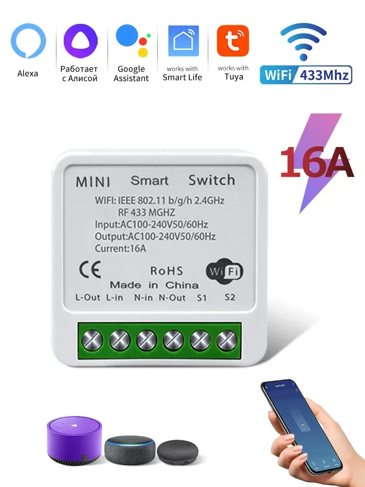 Tuya Smart WiFi Switch 16A 20A Breaker RF433Mhz Relay Module 2-way Control Smart Life APP Remote Support Alexa Google Home Peaceful Pleasures Health and Wellness RF433Mhz WiFi 16A