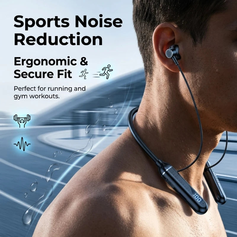 Wireless Bluetooth headset neck-mounted headset game noise reduction digital display LED display ultra-long standby stereo Peaceful Pleasures Health and Wellness