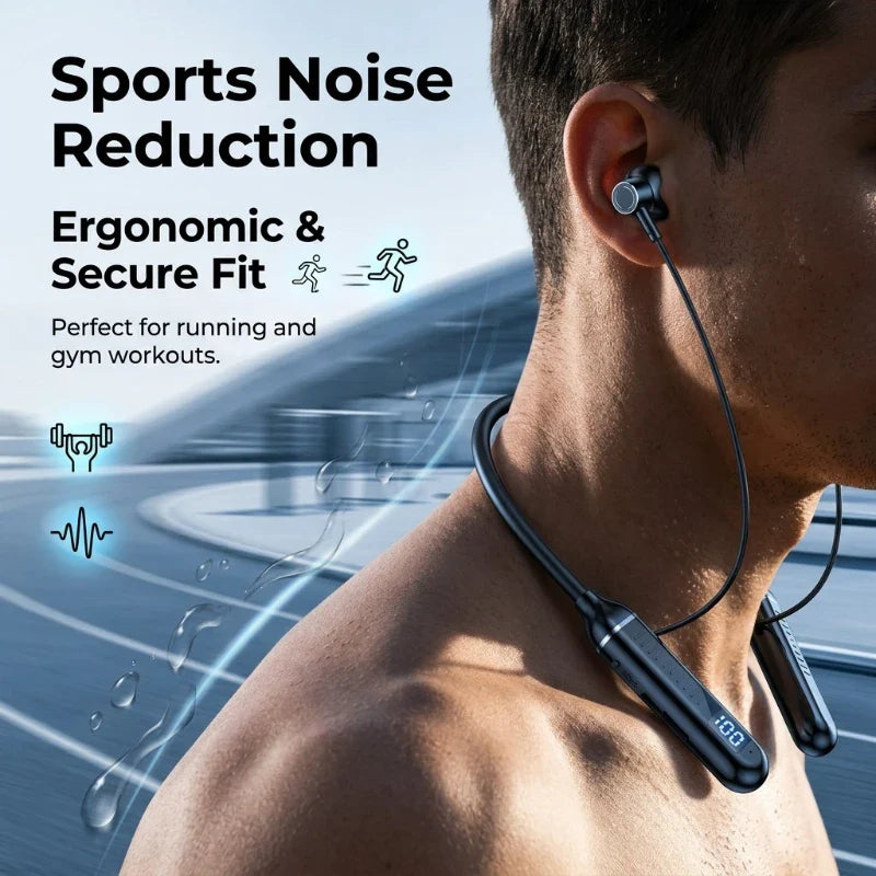 DIXSG Neckband Bluetooth Headset – ANC, LED Display, Stereo