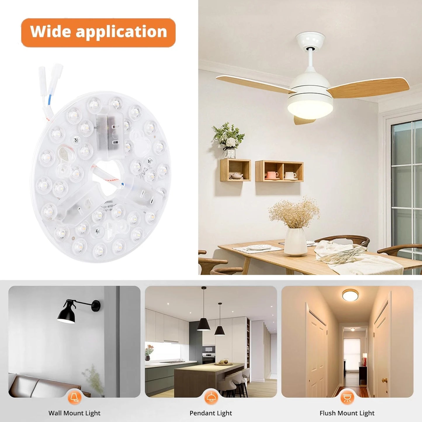 5.3 Inch LED Light Retrofit Kit Ceiling Fan LED Light Replacement Uniform Illumination 95 To 265V 3000K 4200K 6500K for Indoor Peaceful Pleasures Health and Wellness