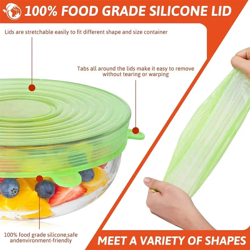 6Pcs Food Grade Silicone Preservation Cover Reusable Airtight Food Universal Dish Stretch Round Lids For Kitchen Accessories Peaceful Pleasures Health and Wellness