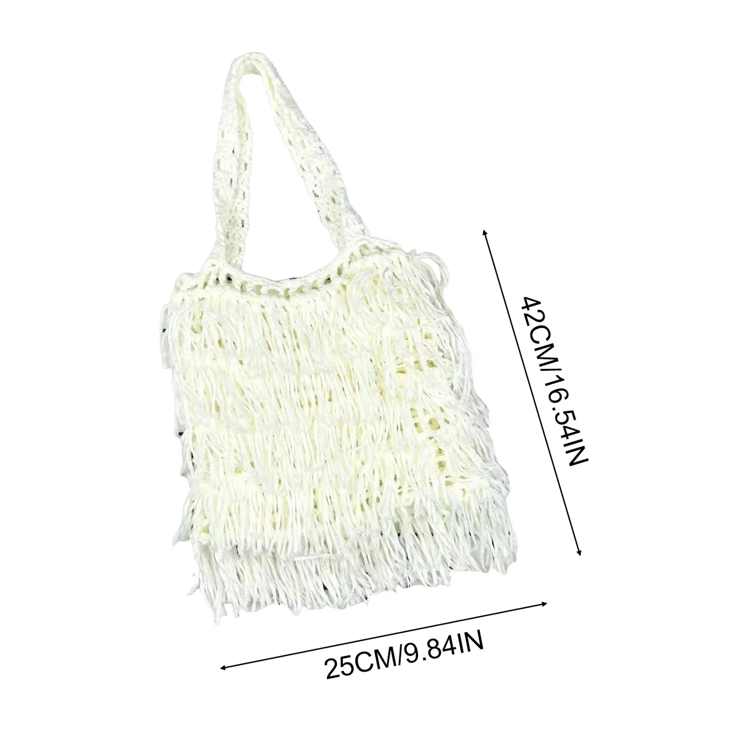 Women's Ethnic Style Woven Shoulder Bag Solid Color Fringe Design Casual Handbag with Adjustable Strap for Daily Use Peaceful Pleasures Health and Wellness