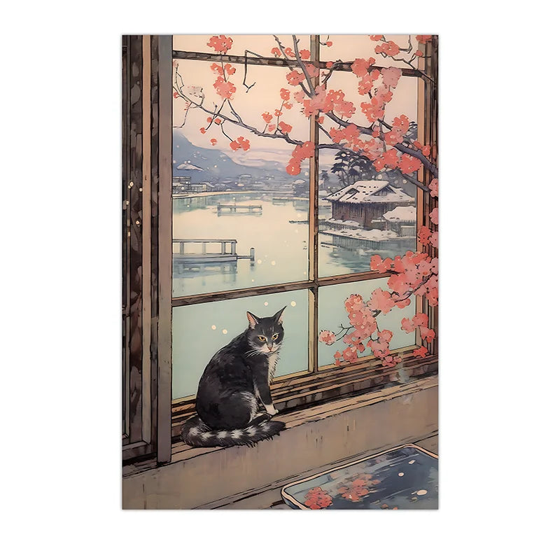 Vintage Animal Wall Art, Japanese Ukiyo-e Cherry Blossom Canvas Painting, Aesthetic Poster Print for Bedroom Living Room Decor Peaceful Pleasures Health and Wellness 04 30x40cm No Frame China Mainland