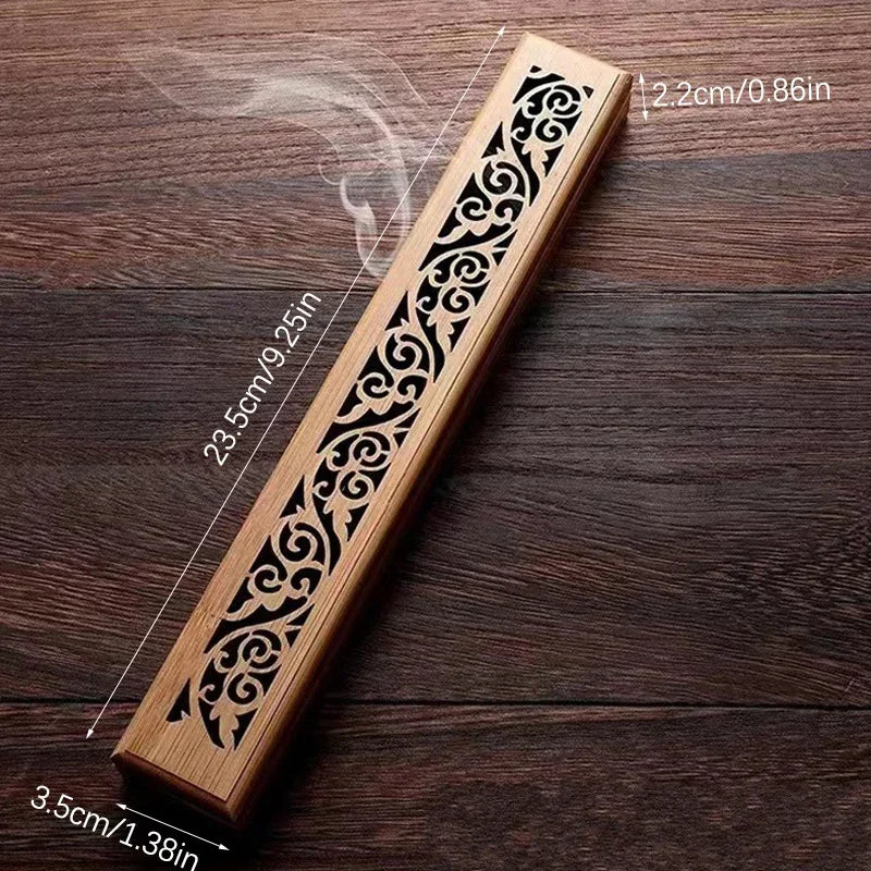 1pc Natural Bamboo Incense Burner with Laying Plate - Aromatherapy Wooden Box for Incense Storage and Burning Peaceful Pleasures Health and Wellness L