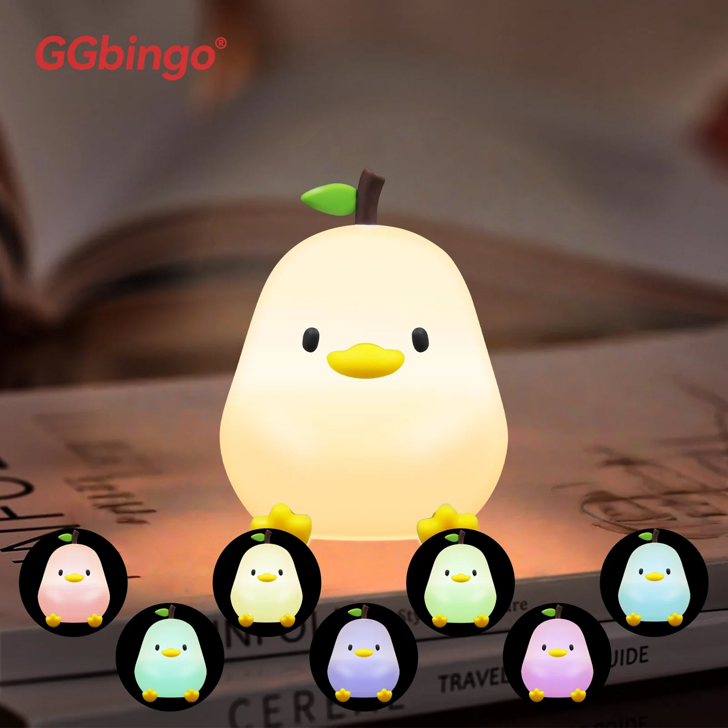 Cute Pear Night Light 7-Color Dimmable Touch-Controlled Night Light Silicone Stress Reducing Pat Duck Lamp USB Rechargeable Peaceful Pleasures Health and Wellness Pear duck