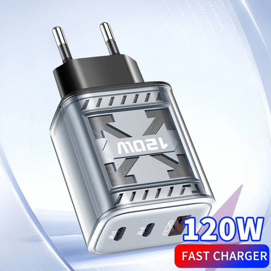 120W USB-C 3-Port Fast Charger PD QC3.0 | EU & US Plug USB Wall Charger Peaceful Pleasures Health and Wellness