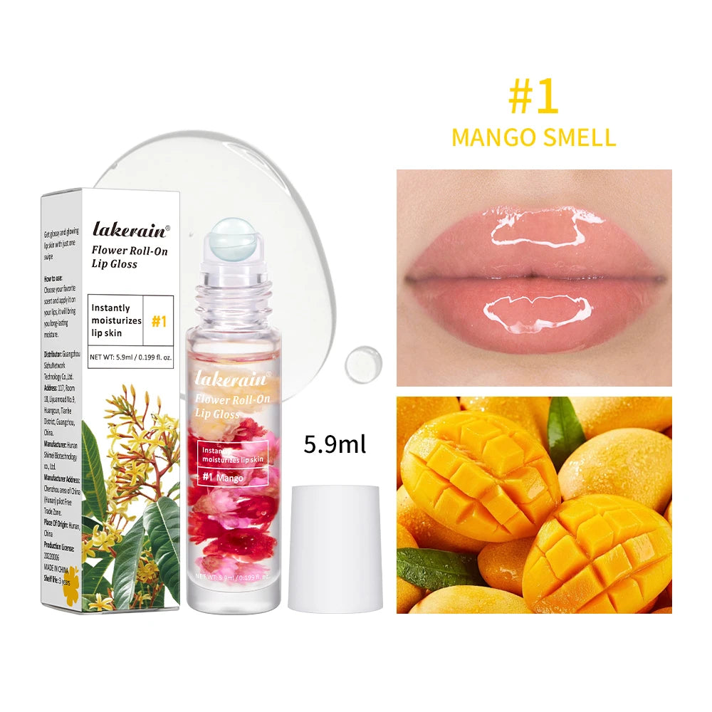 Lip Oil Gloss Blossom Scented Roll on Lip Gloss Infused with Real Flowers Mango Watermelon Strawberry Peaceful Pleasures Health and Wellness 1