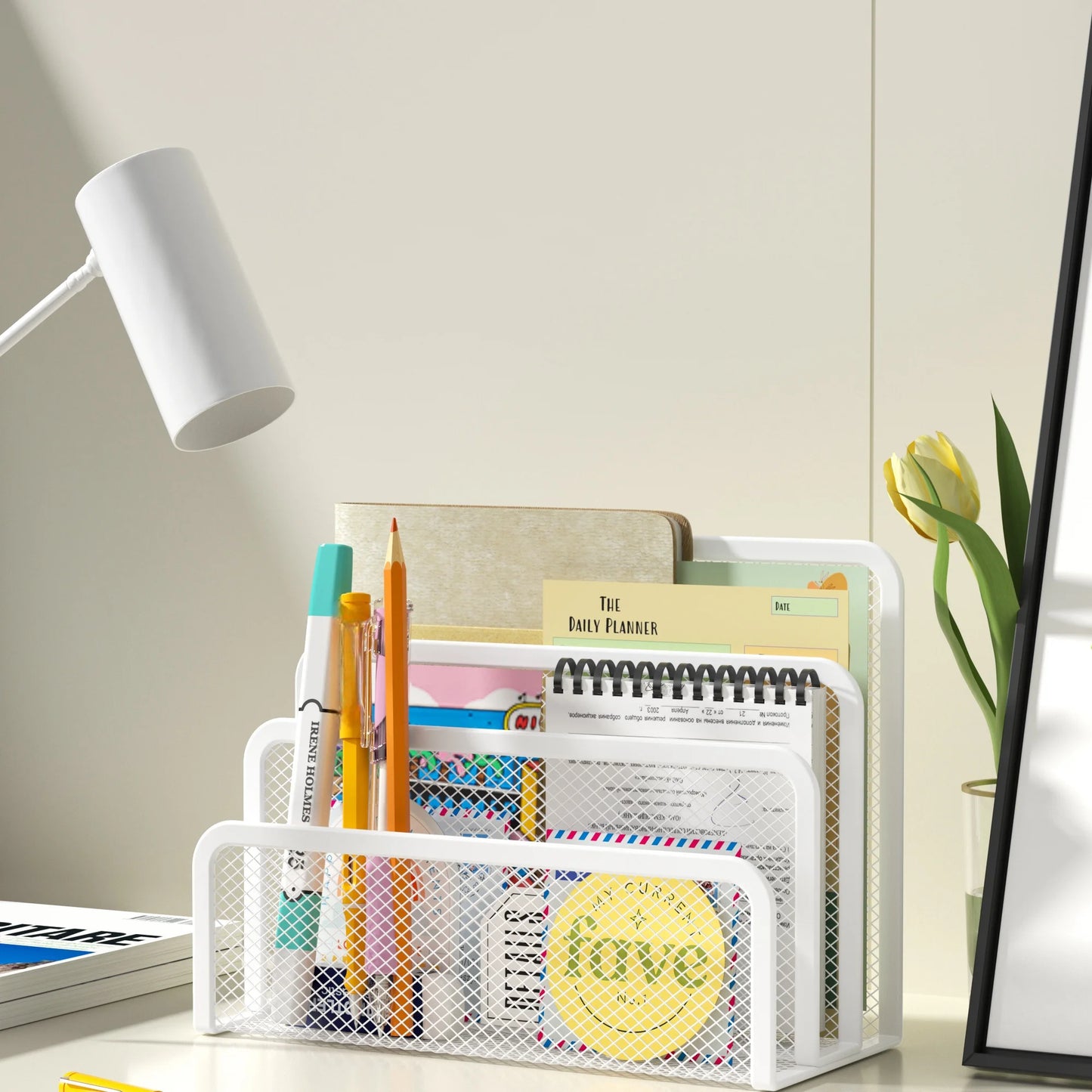 Papers Trays Notebook Stand Rack Desk 3-layer Black Metal Iron Mesh