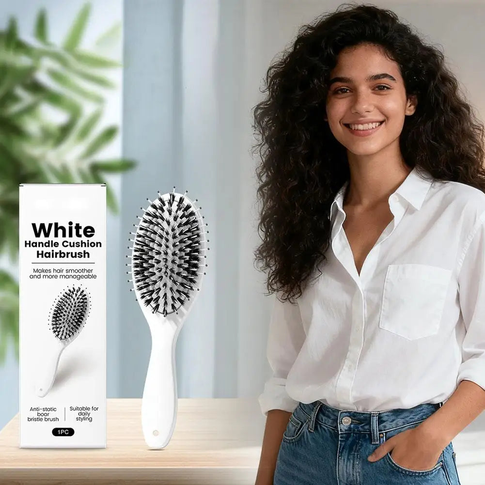 Boar Bristle Hair Brush – Cushion Base Scalp Massager & Detangler