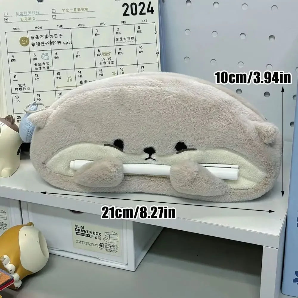 no Pendant Large Capacity Pencil Case Cute Otter Penguin Plush Pen Bag Cute Cartoon Stationery Storage Bag Peaceful Pleasures Health and Wellness