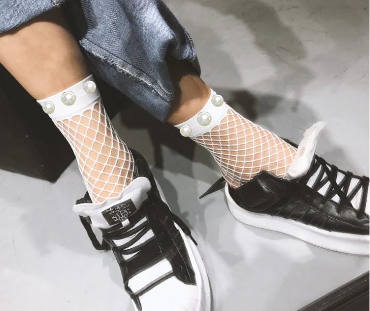 1pairs/2PCS Chic Streetwear Women's Harajuku Breathable Rivet Fishnet Socks.Sexy Hollow out Nets Socks Ladies Mesh Sox Hosiery Peaceful Pleasures Health and Wellness 12 16 China Mainland