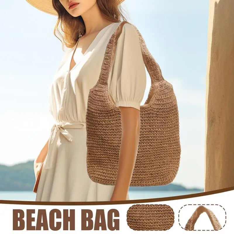 2025 New Style Woven Bag Women's Fashionable and Versatile Summer Beach Bag Large Capacity Woven Handbag Shoulder Bag Peaceful Pleasures Health and Wellness
