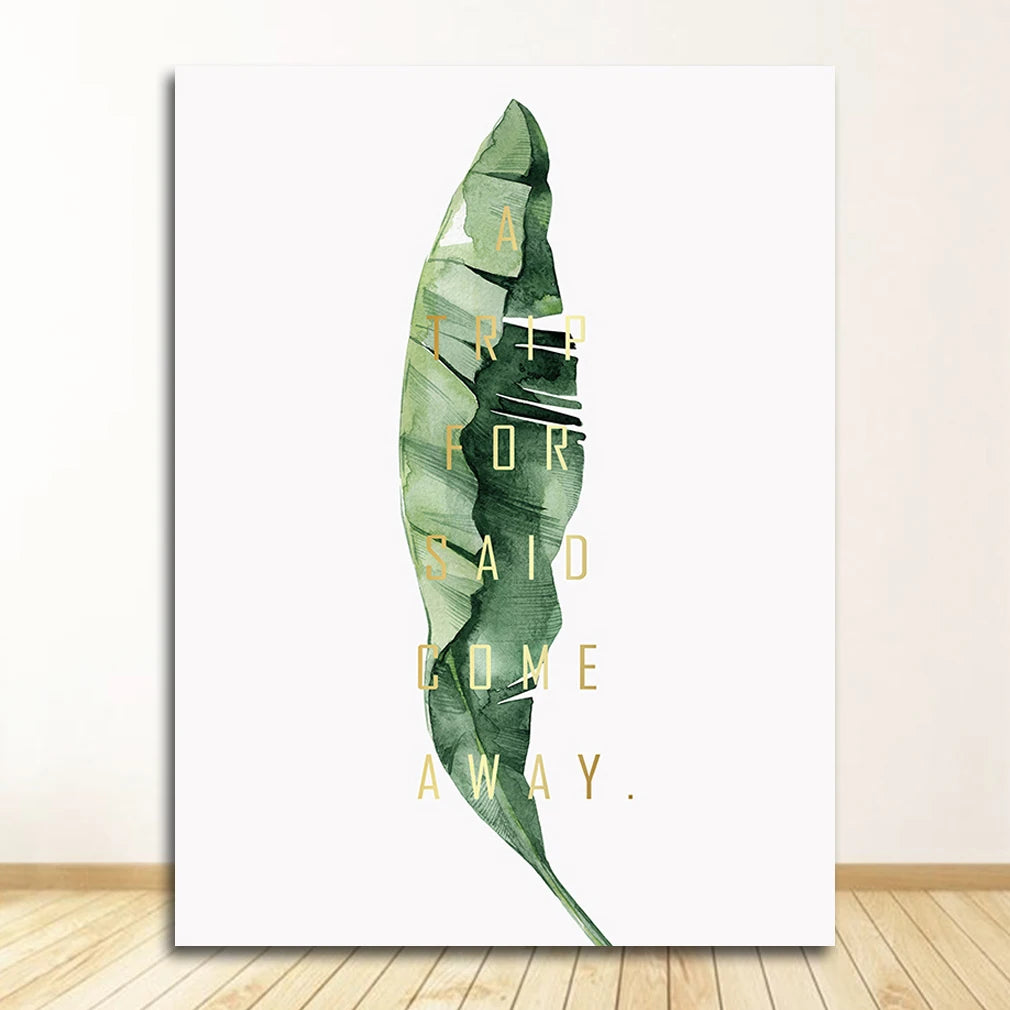 Wall Art Paintings for Living Room Home Decor Scandinavian Style Tropical Plants Poster Green Leaves Decorative Picture Modern Peaceful Pleasures Health and Wellness