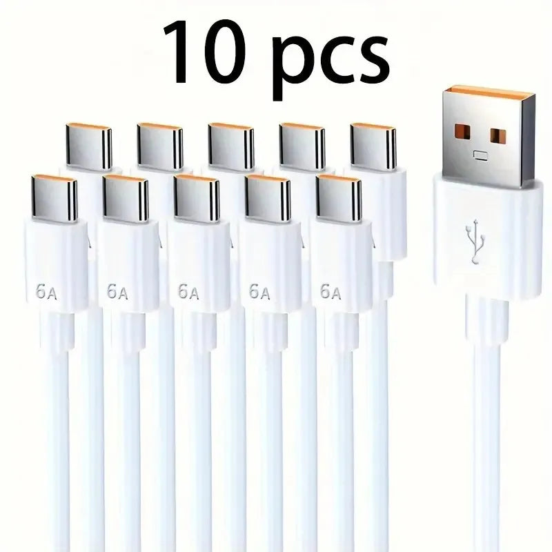 66W 6A USB Type C Super Fast Charging Cable Durable Reinforced Data Cord for Huawei Honor Xiaomi Samsung Phone Charger Peaceful Pleasures Health and Wellness 10pcs 1m