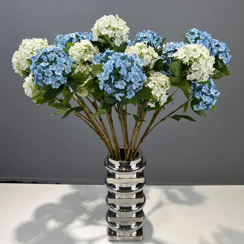 Silk Hydrangea Artificial Flower Branch | White & Blue Snowball