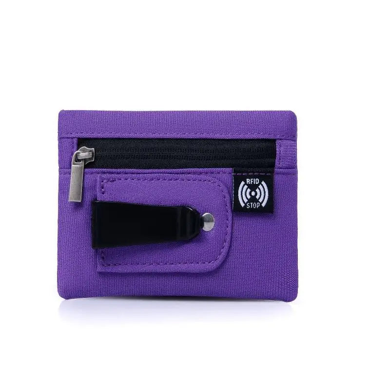 RFID Slim Nylon Wallet with Zipper & Carabiner Clip