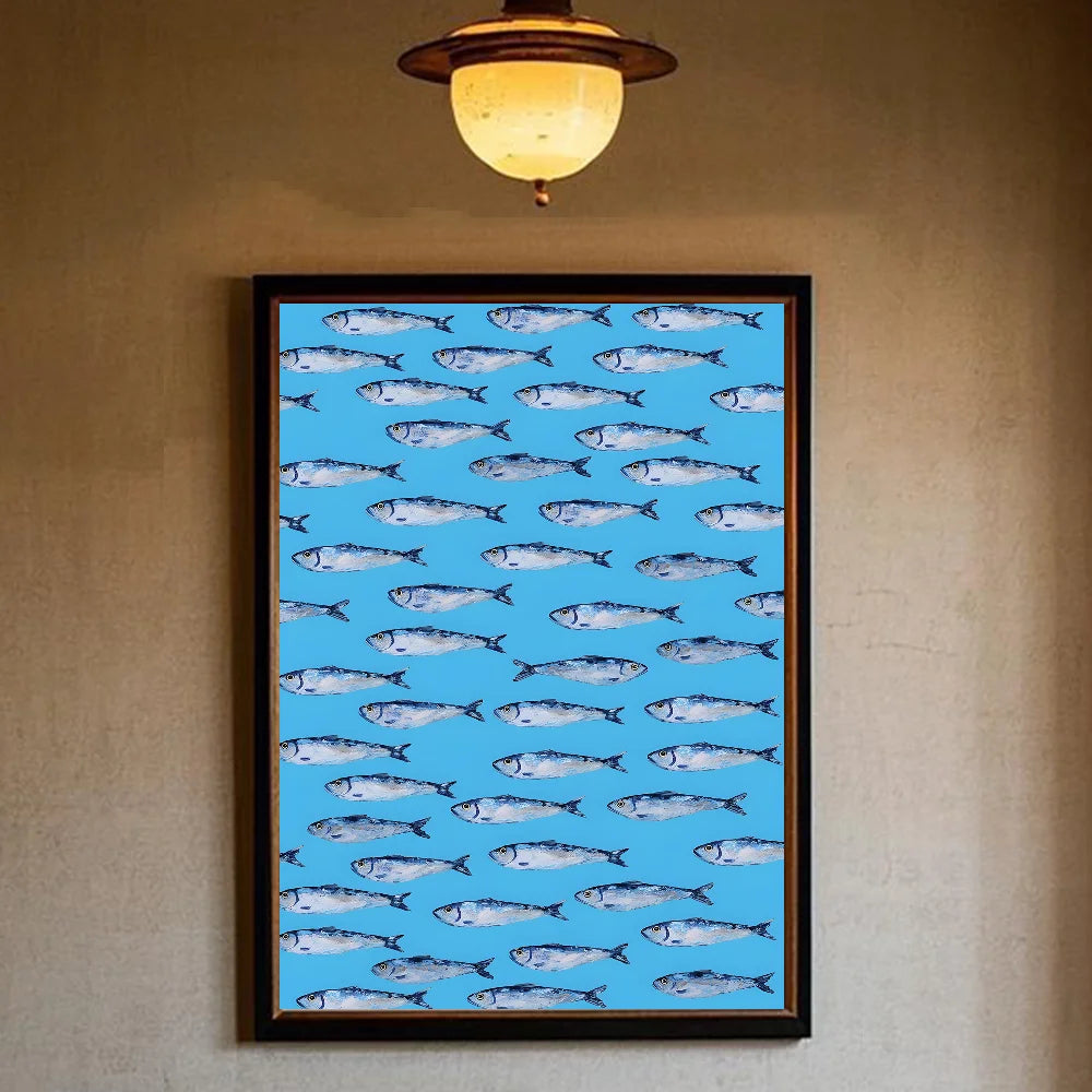Colorful Sardines & Lobsters Canvas Wall Art | Ocean Fish Print