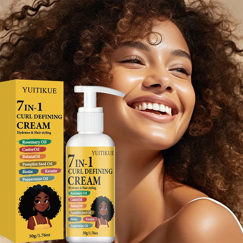 YUITIKUE 7-in-1 Curl Defining Cream with Rosemary Oil Castor Oil Hydrating Hair Styling Cream for Curly Hair 50g Peaceful Pleasures Health and Wellness