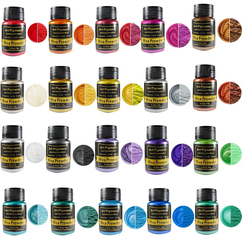 Mica Powder Pearlescent Pigment Set – 12 to 20 Colors for Resin, Soap, Nails & Lip Gloss
