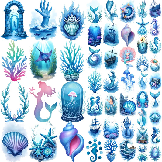 63-Piece Watercolor Ocean Temporary Tattoos – Ships & Seahorses Temporary Tattoo Stickers Oasis Select