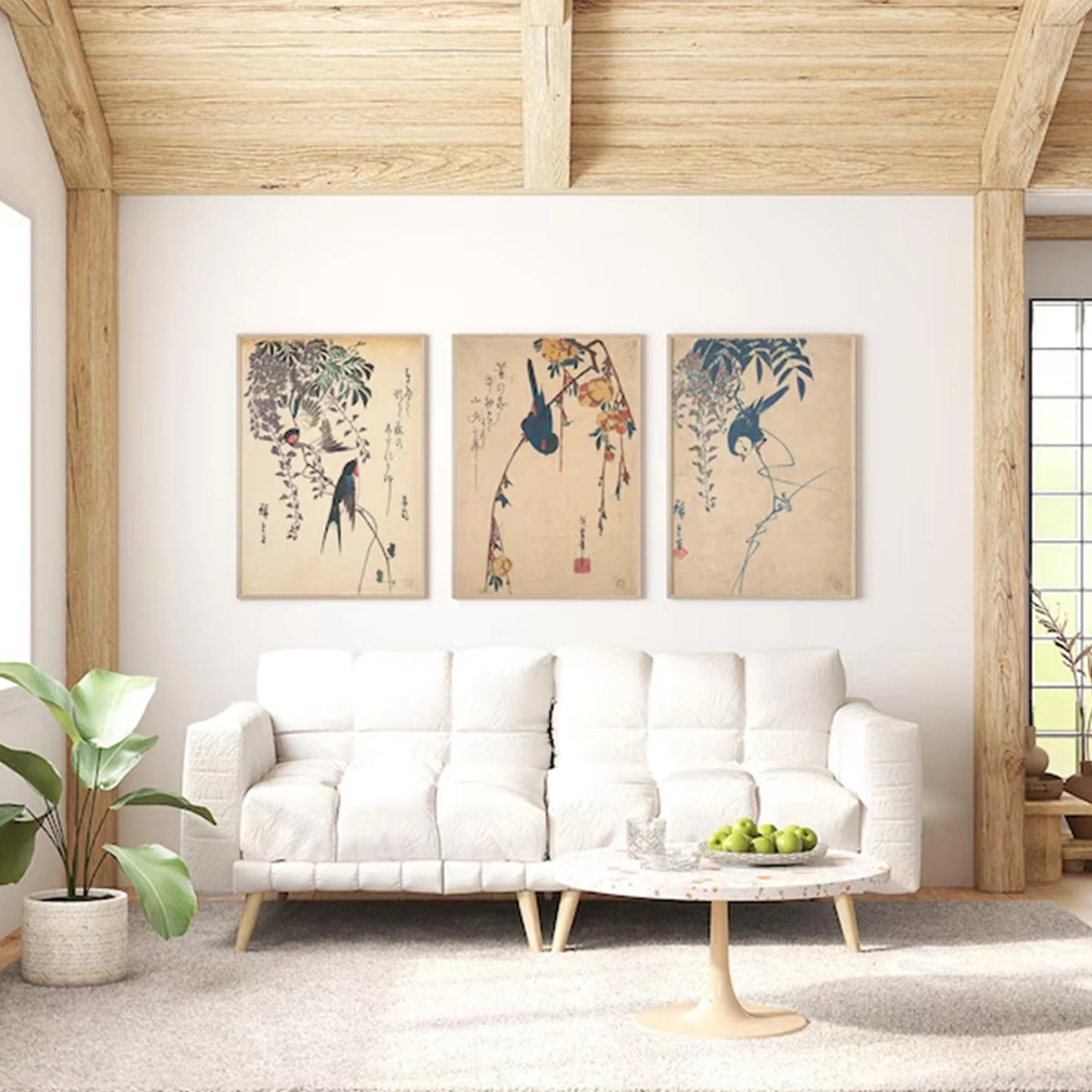 3-Piece Retro Minimalist Japanese Bird Canvas Wall Art Print