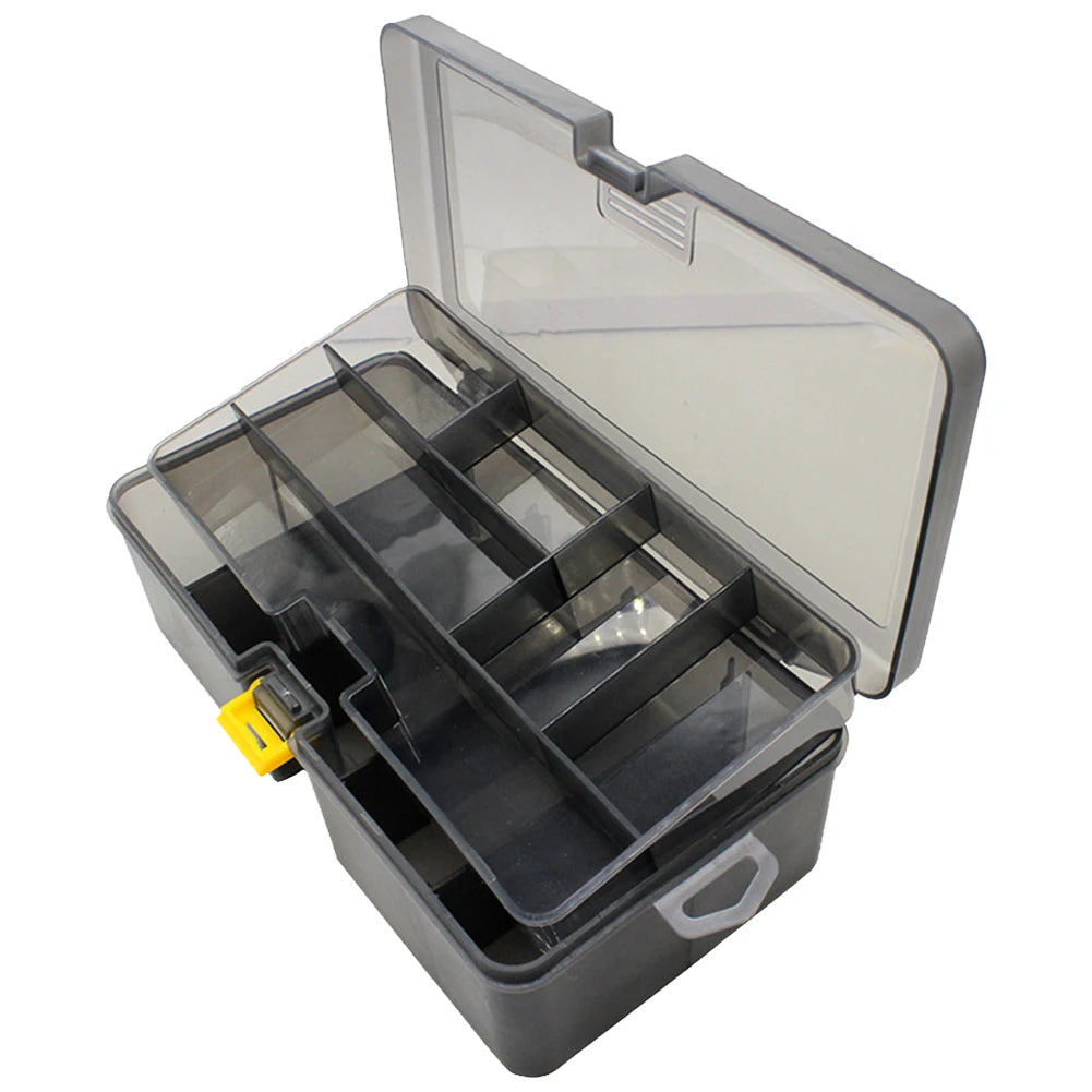 Double Layer Fishing Box Waterproof Plastic Fishing Lure Box with Adjustable Dividers Lure Hook Minnow Bait Storage Case Peaceful Pleasures Health and Wellness Grey