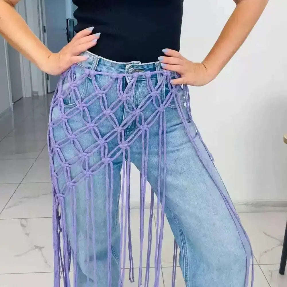 Bohemian Tassel Waist Belt | Handwoven Macrame Fringe Waistband