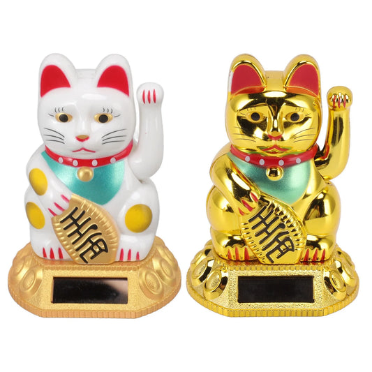 Chinese Lucky Cat Decoration Waving Arm Solar Light Induction Statue Peaceful Pleasures Health and Wellness