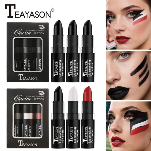 TEAYASON Velvet Matte Lipstick Set – Black, White & Red 3 Pcs Matte Lipstick Set Oasis Select