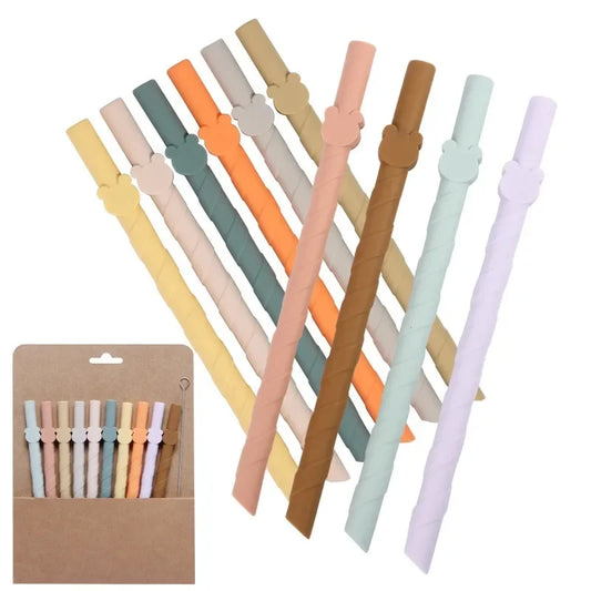 10-pack of Colorful Silicone Straws Reusable Easy-to-clean Straight Straws Creative Household Children's Milk Tea Food-grade Peaceful Pleasures Health and Wellness