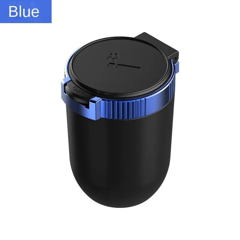 LED Car & Home Ashtray with Lid – Blue Glow, ABS & Metal