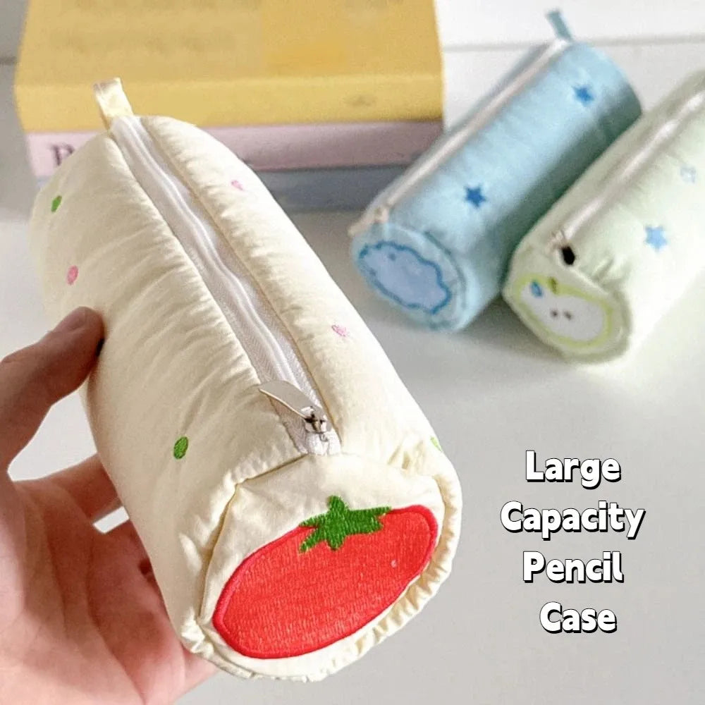 Embroidery Pencil Case Pouch Little Star Single Layer Makeup Lipstick Bag Stationery Holder Simple Pen Case School Office Supply Peaceful Pleasures Health and Wellness