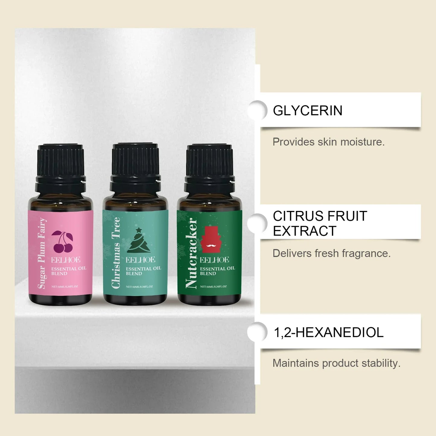 EELHOE Holiday Essential Oil Set – 3 Festive Scents 30ml