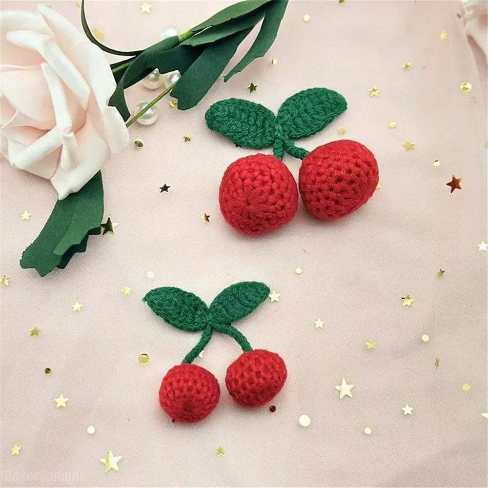 Knitted Wool Cherry Pendants DIY Craft Ornaments 10pcs