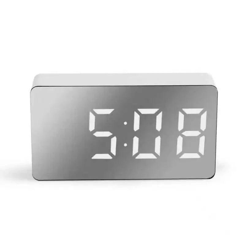 1Pc White LED Mirror Table Clock Snooze Display Time Night Light Desktop USB Alarm Clock Home Decor Peaceful Pleasures Health and Wellness United States 1pc