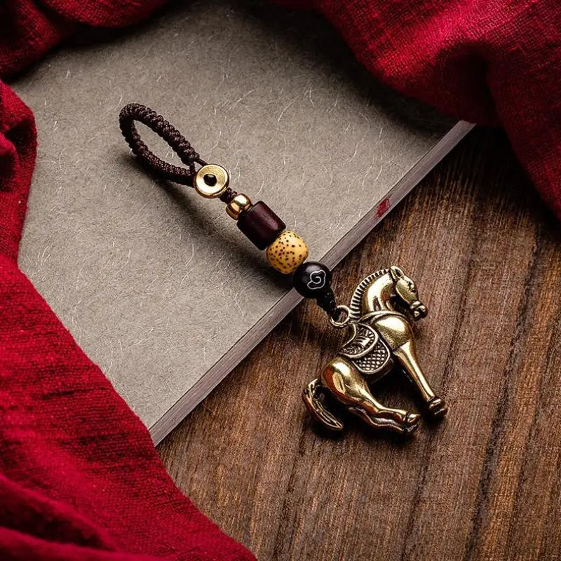 2026 Chinese Zodiac Horse Copper Feng Shui Lucky Pendant Keychain